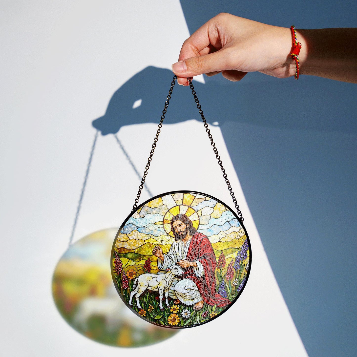 Jesus Good Shepherd Stained Glass Suncatcher Christian Home Decor Gift for Mom Dad