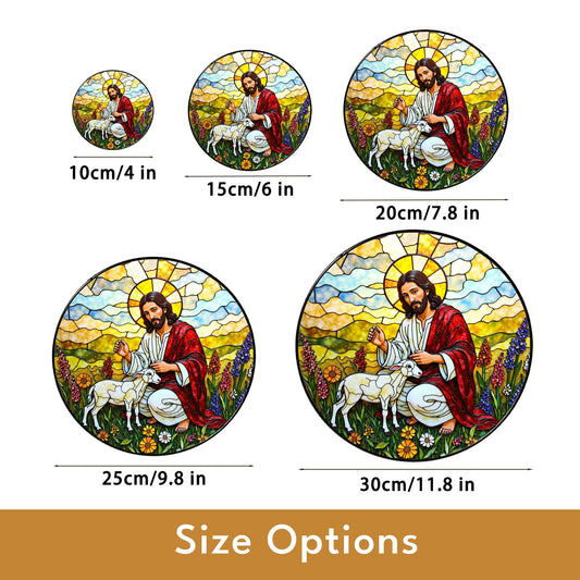 Jesus Good Shepherd Stained Glass Suncatcher Christian Home Decor Gift for Mom Dad