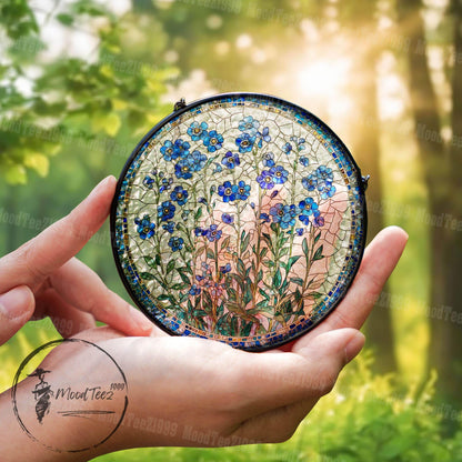 Forget-Me-Not Stained Glass Suncatcher, Window Hanging Decor, Handmade Floral Sun Catcher, Nature Inspired Art, Botanical Glass Ornament