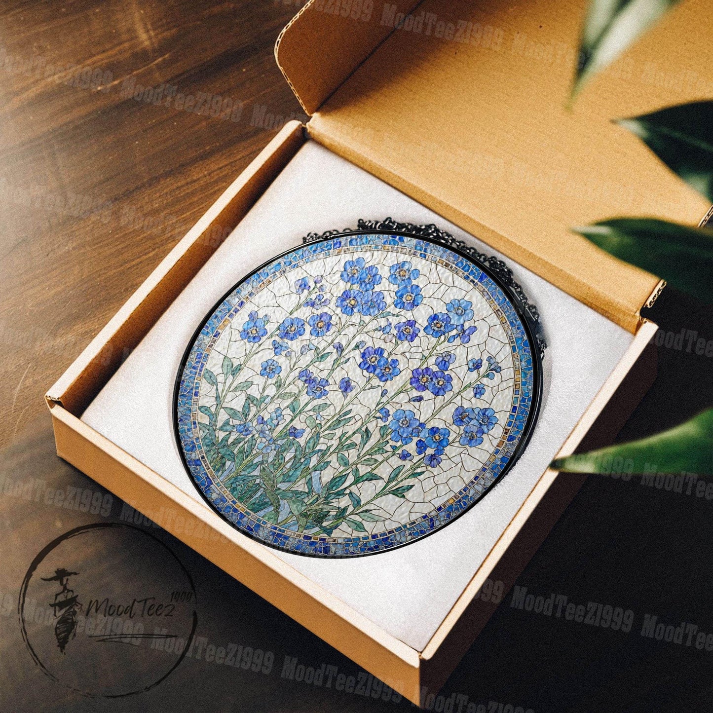 Forget-Me-Not Stained Glass Suncatcher, Window Hanging Decor, Handmade Floral Sun Catcher, Nature Inspired Art, Botanical Glass Ornament