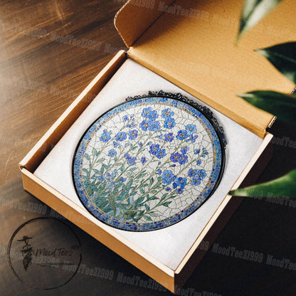 Forget-Me-Not Stained Glass Suncatcher, Window Hanging Decor, Handmade Floral Sun Catcher, Nature Inspired Art, Botanical Glass Ornament