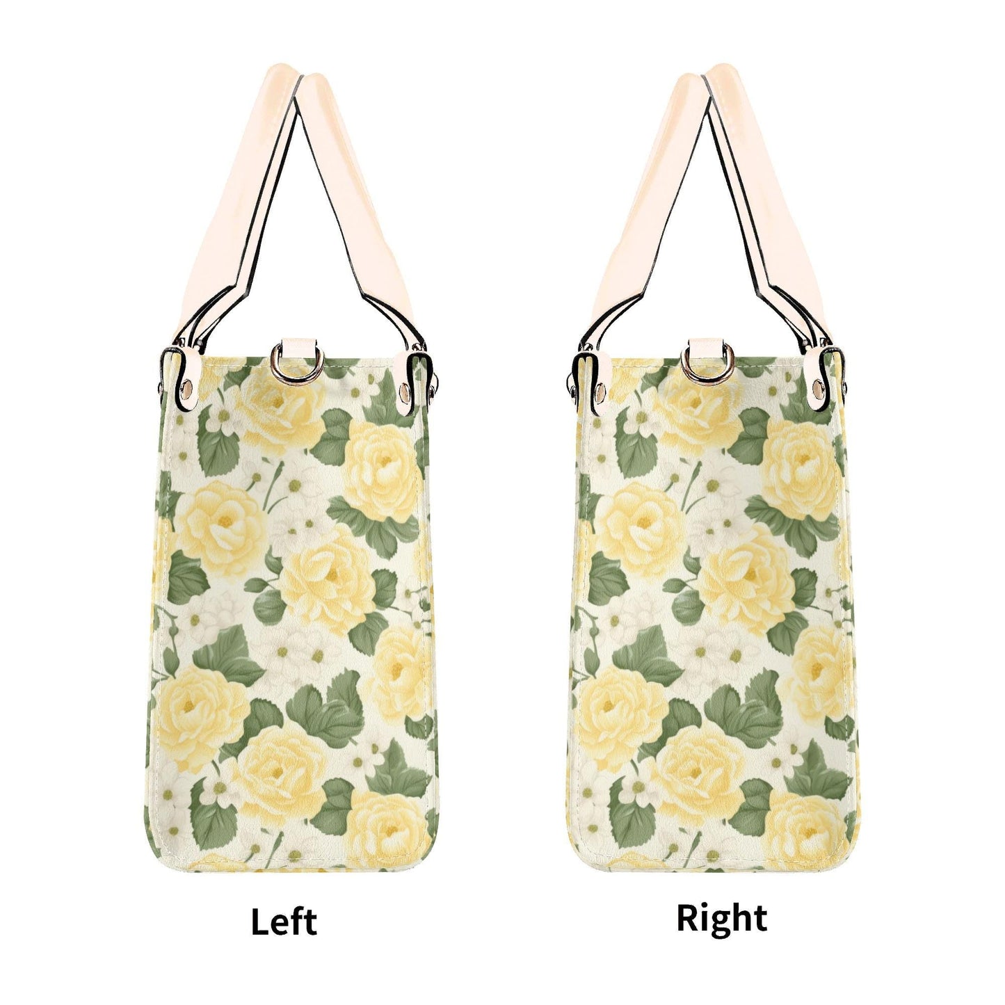 Yellow Rose Garden Bag - Vegan Leather, Crossbody or Shoulder Carry, Inside Pocket & Removable Strap