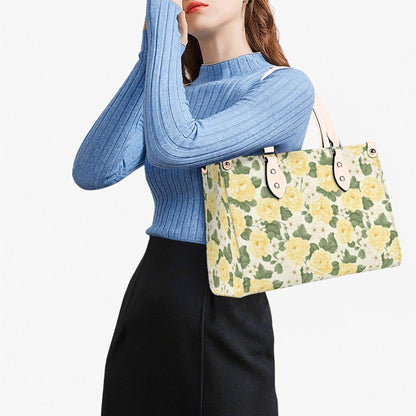 Yellow Rose Garden Bag - Vegan Leather, Crossbody or Shoulder Carry, Inside Pocket & Removable Strap