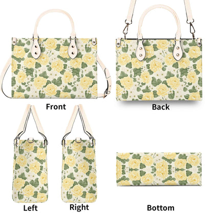 Yellow Rose Garden Bag - Vegan Leather, Crossbody or Shoulder Carry, Inside Pocket & Removable Strap