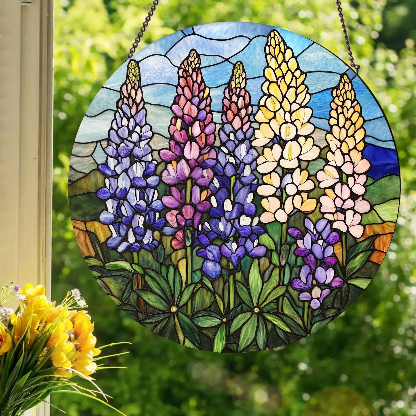 Lupine: Stained Glass Style Window Hanging