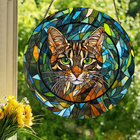 Bengal Cat: Stained Glass Style Window Hanging