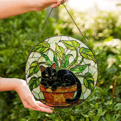 Black Cat Stained Glass Suncatcher Gift for Cat Lovers Window Decor