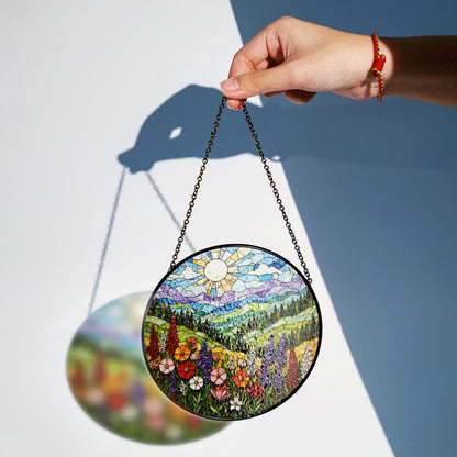 Colorful Flower Stained Glass Sun Catcher Window Art Gift for Her