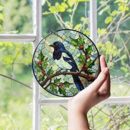 Stained Glass Magpie Suncatcher Window Hanging Bird Lover Gift Nature Decor