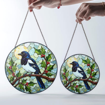 Stained Glass Magpie Suncatcher Window Hanging Bird Lover Gift Nature Decor