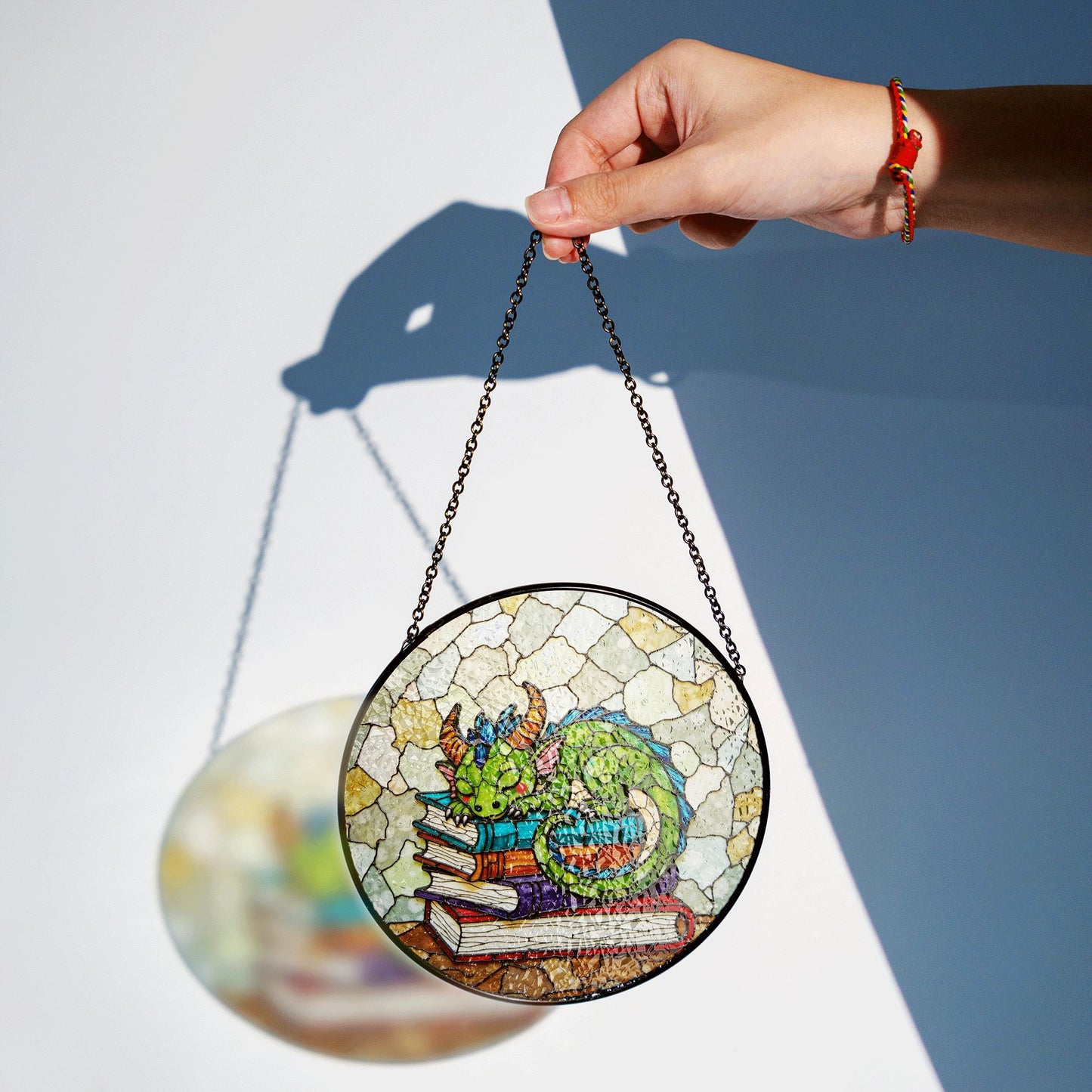 Sleeping Dragon Stained Glass Suncatcher Fantasy Decor Gift for Book Lovers