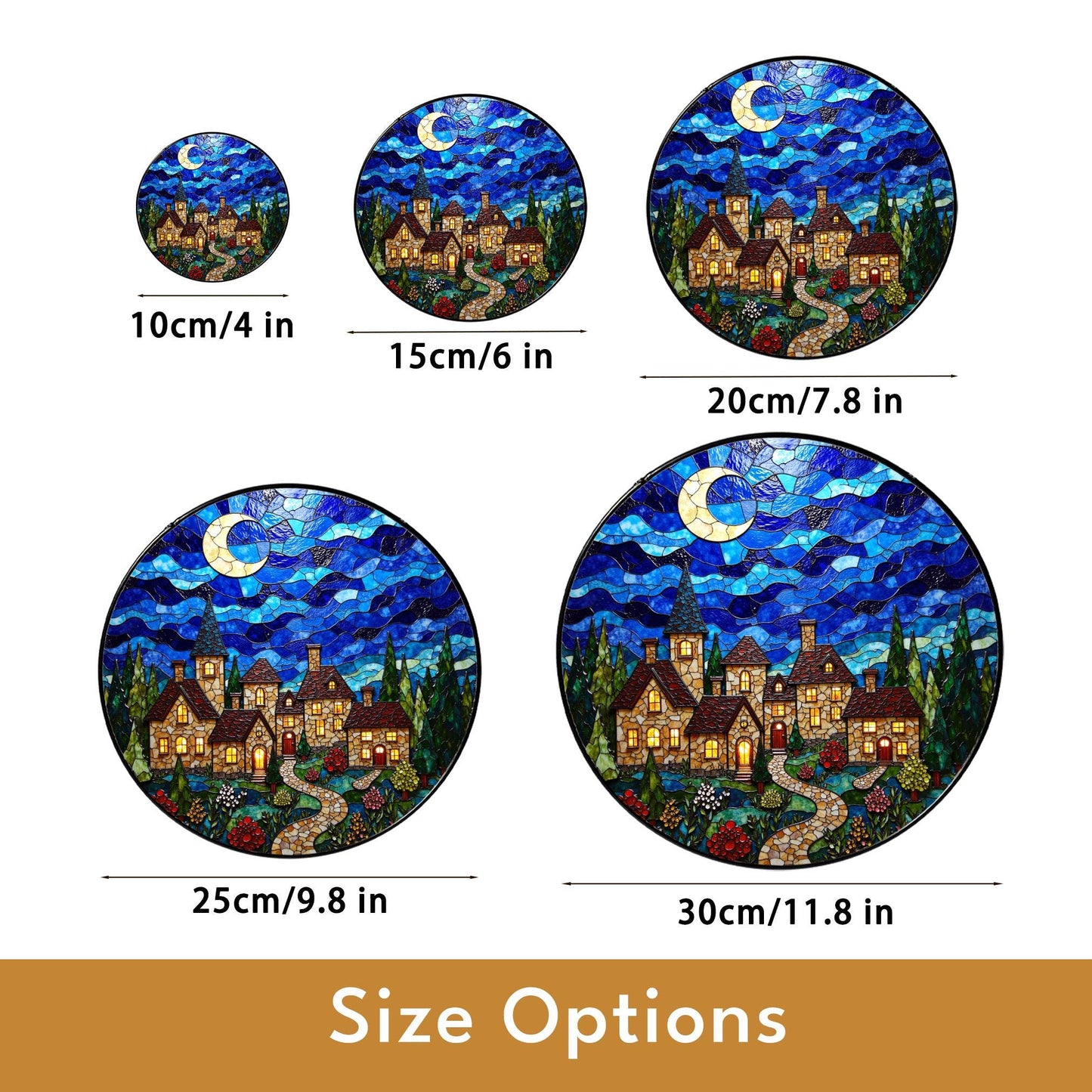 Stained Glass Village Night Scene Suncatcher Handmade Window Decor Gift for Mom Dad Friends