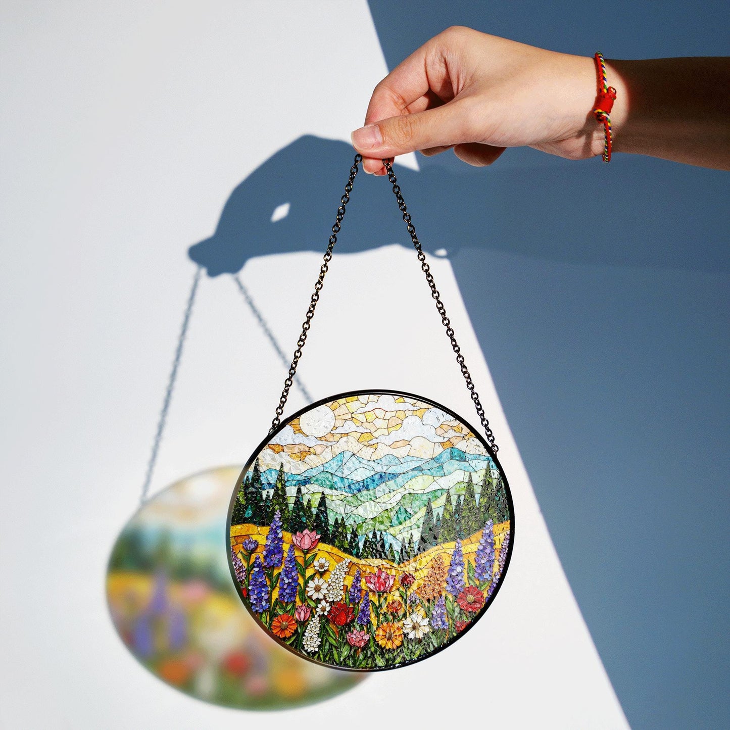 Mountain Wildflower Suncatcher Stained Glass Window Hanging Nature Art Gift for Mom Birthday