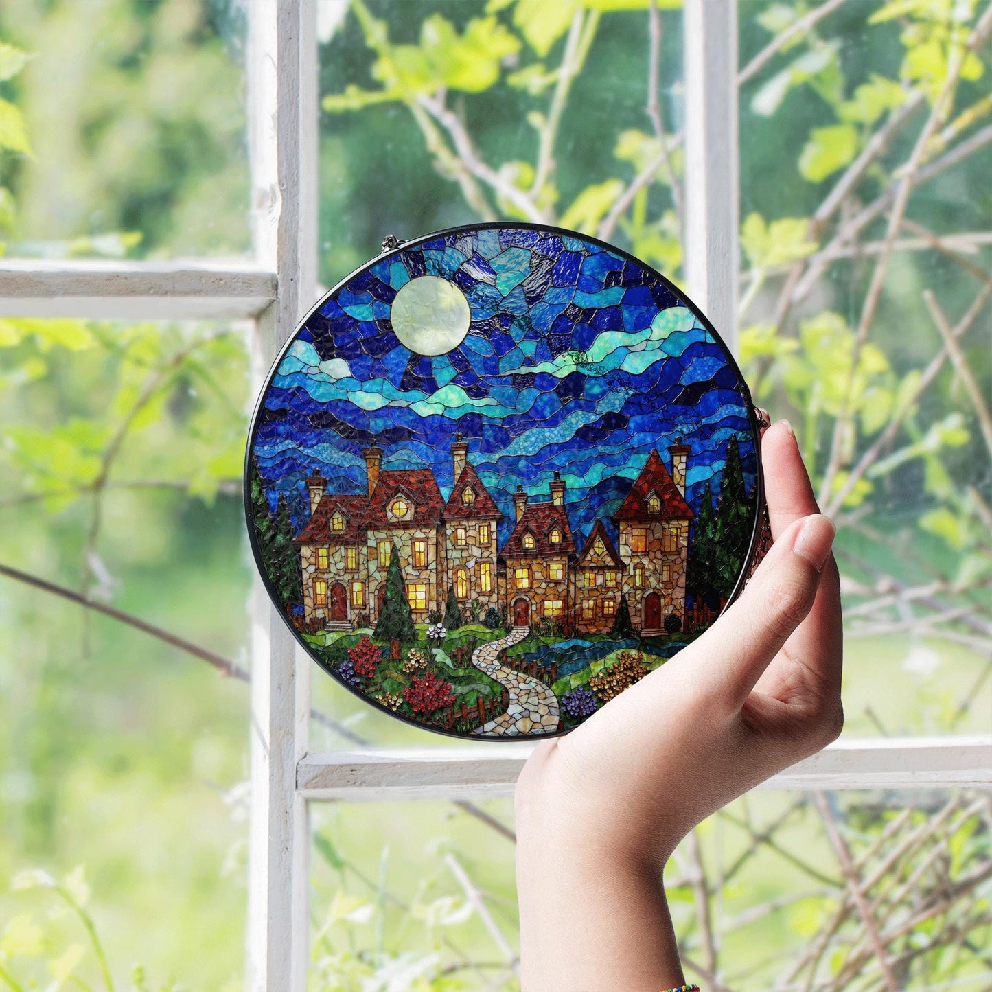 Stained Glass Castle Suncatcher Fairytale Window Decor Gift for Housewarming