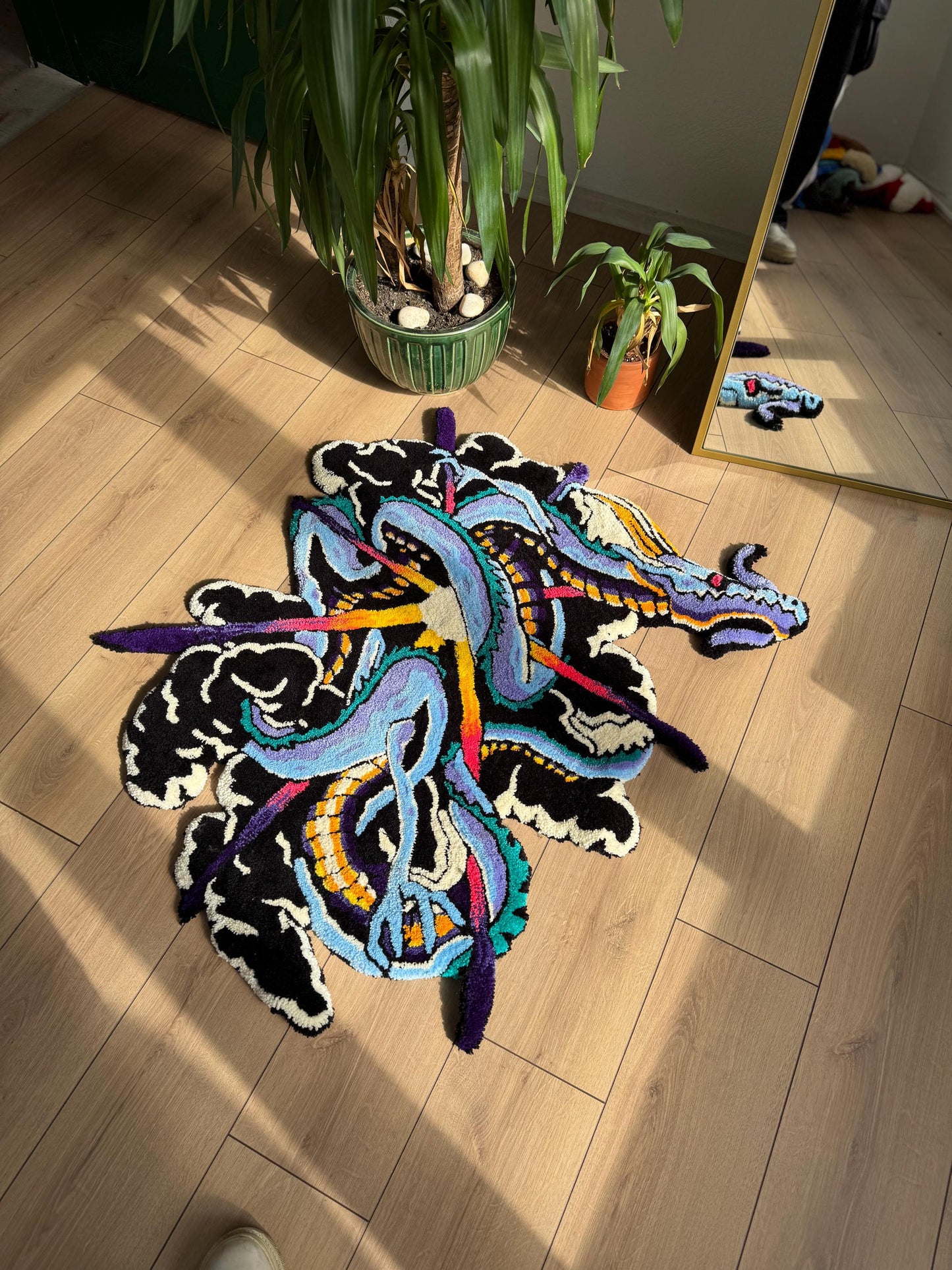 Handmade Dragon Rug - Unique Oriental Design, Mystical Dragon Carpet, Customizable Home Decor, Boho Style Rug