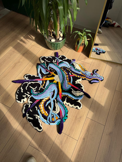 Handmade Dragon Rug - Unique Oriental Design, Mystical Dragon Carpet, Customizable Home Decor, Boho Style Rug