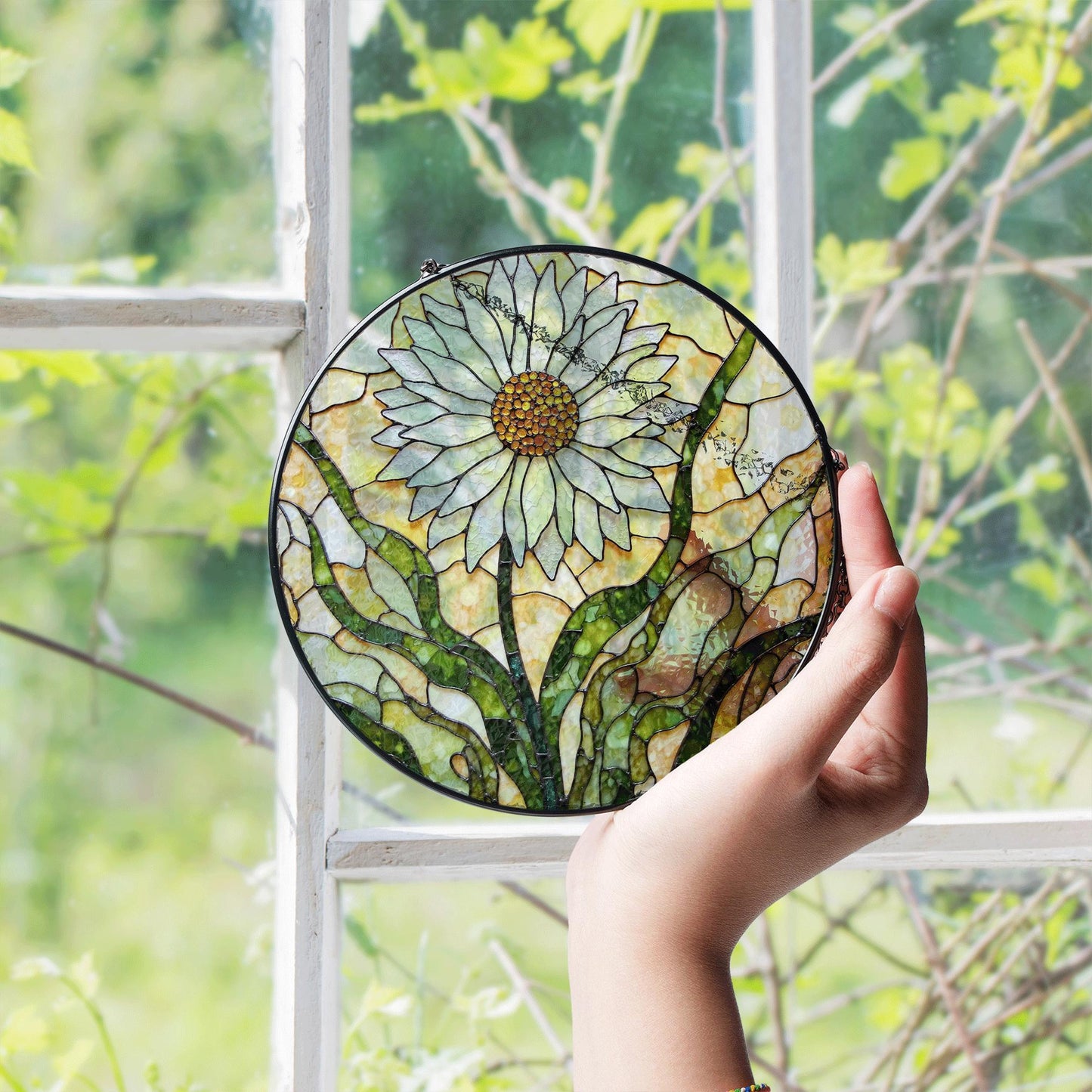 Daisy Stained Glass Suncatcher Window Hanging Gift for Mom Friend