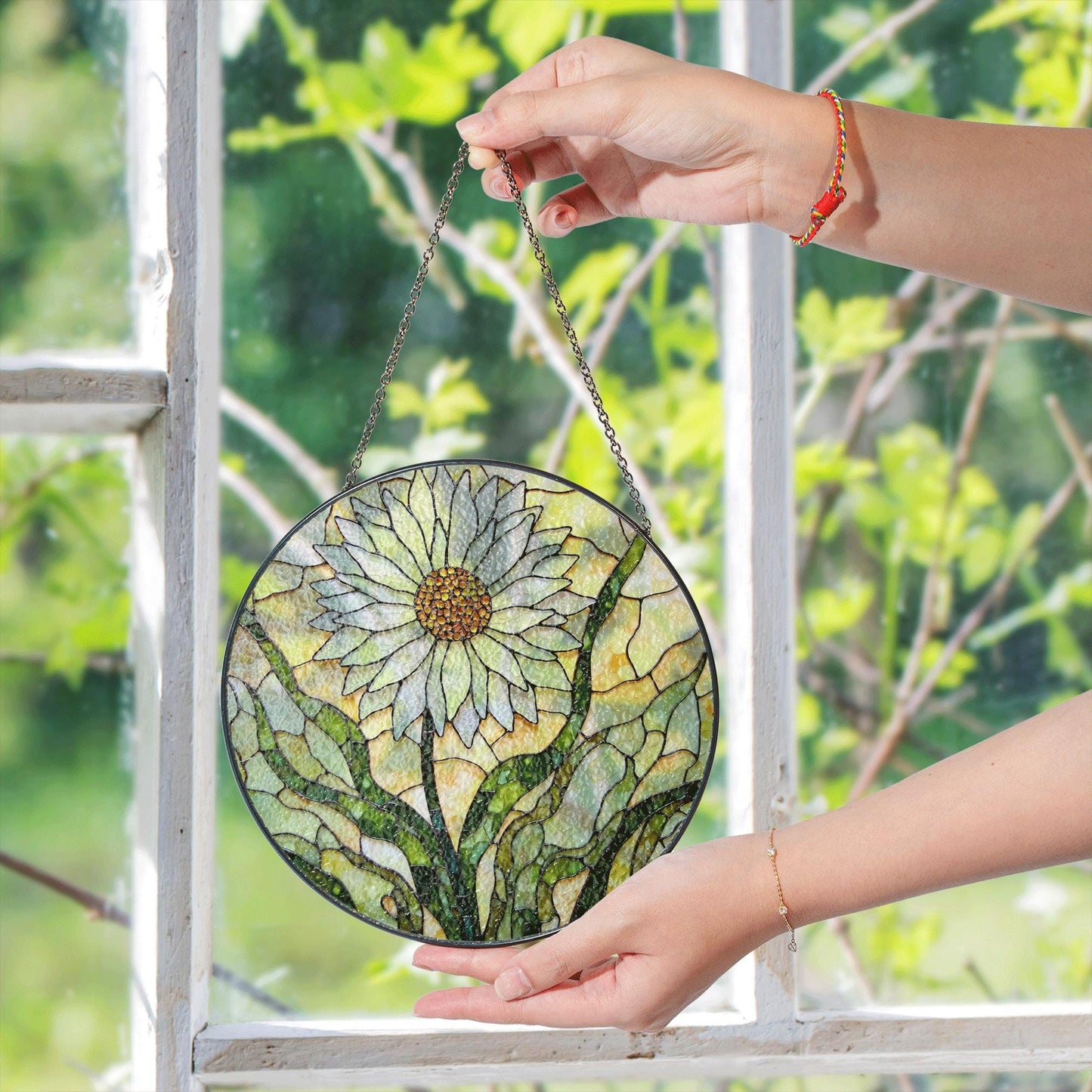 Daisy Stained Glass Suncatcher Window Hanging Gift for Mom Friend