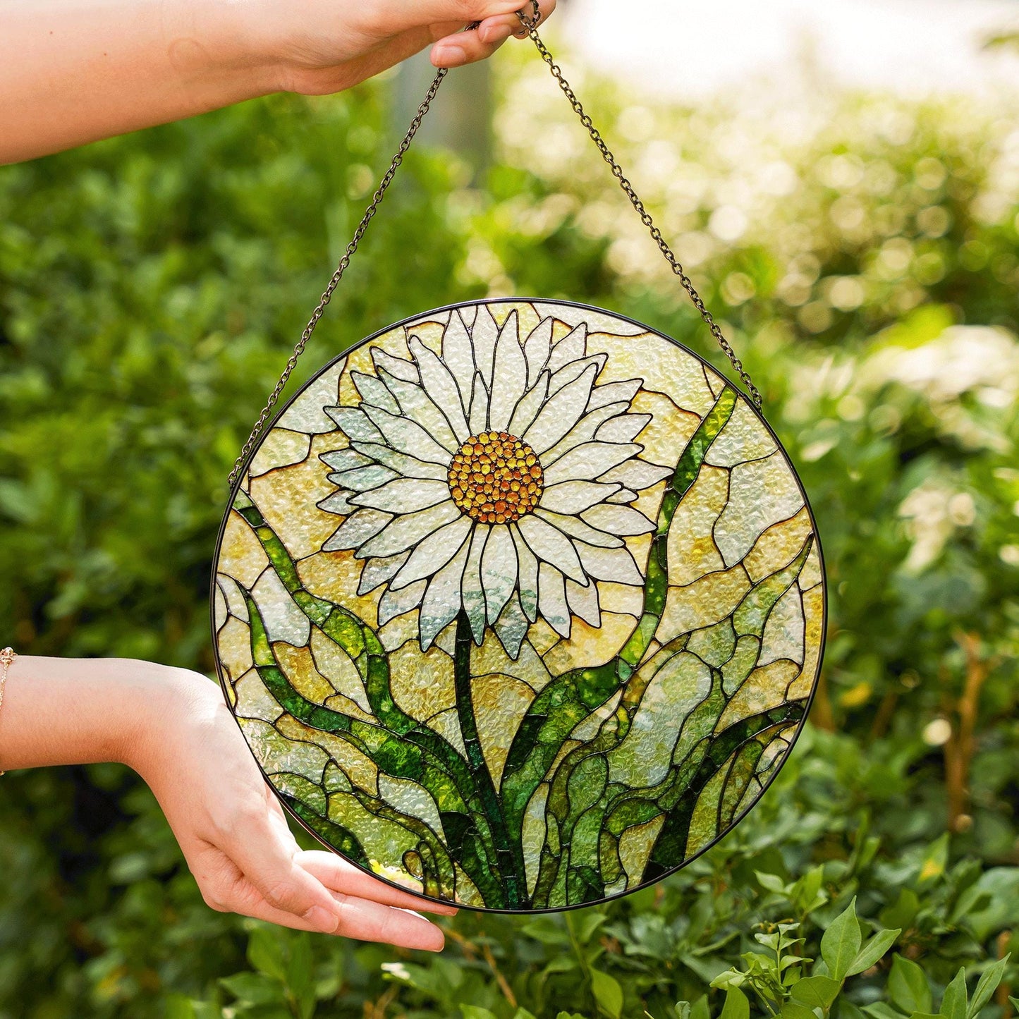Daisy Stained Glass Suncatcher Window Hanging Gift for Mom Friend