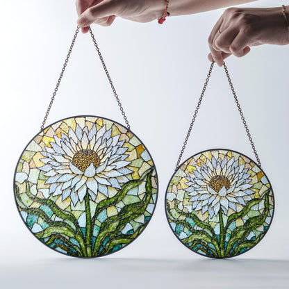 White Flower Stained Glass Suncatcher Window Decor Gift for Mom Grandma