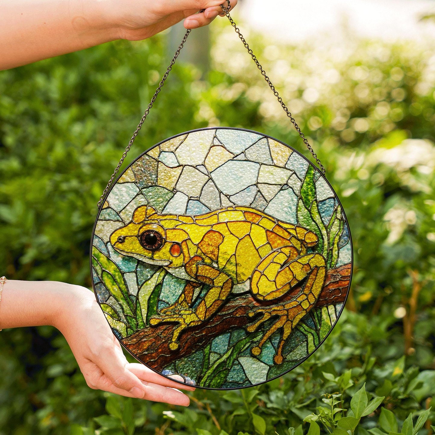 Yellow Frog Stained Glass Suncatcher Window Hanging Gift for Nature Lovers