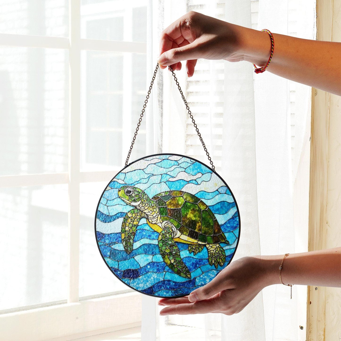 Sea Turtle Stained Glass Suncatcher Ocean Window Hanging Gift for Nature Lovers