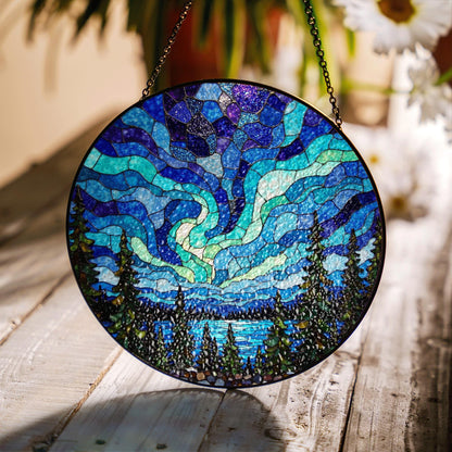 Northern Lights Stained Glass Suncatcher Nature Window Hanging Gift for Nature Lovers