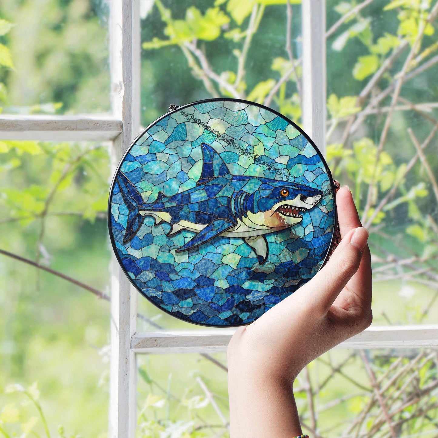 Shark Ocean Suncatcher Stained Glass Window Hanging Gift for Sea Lovers