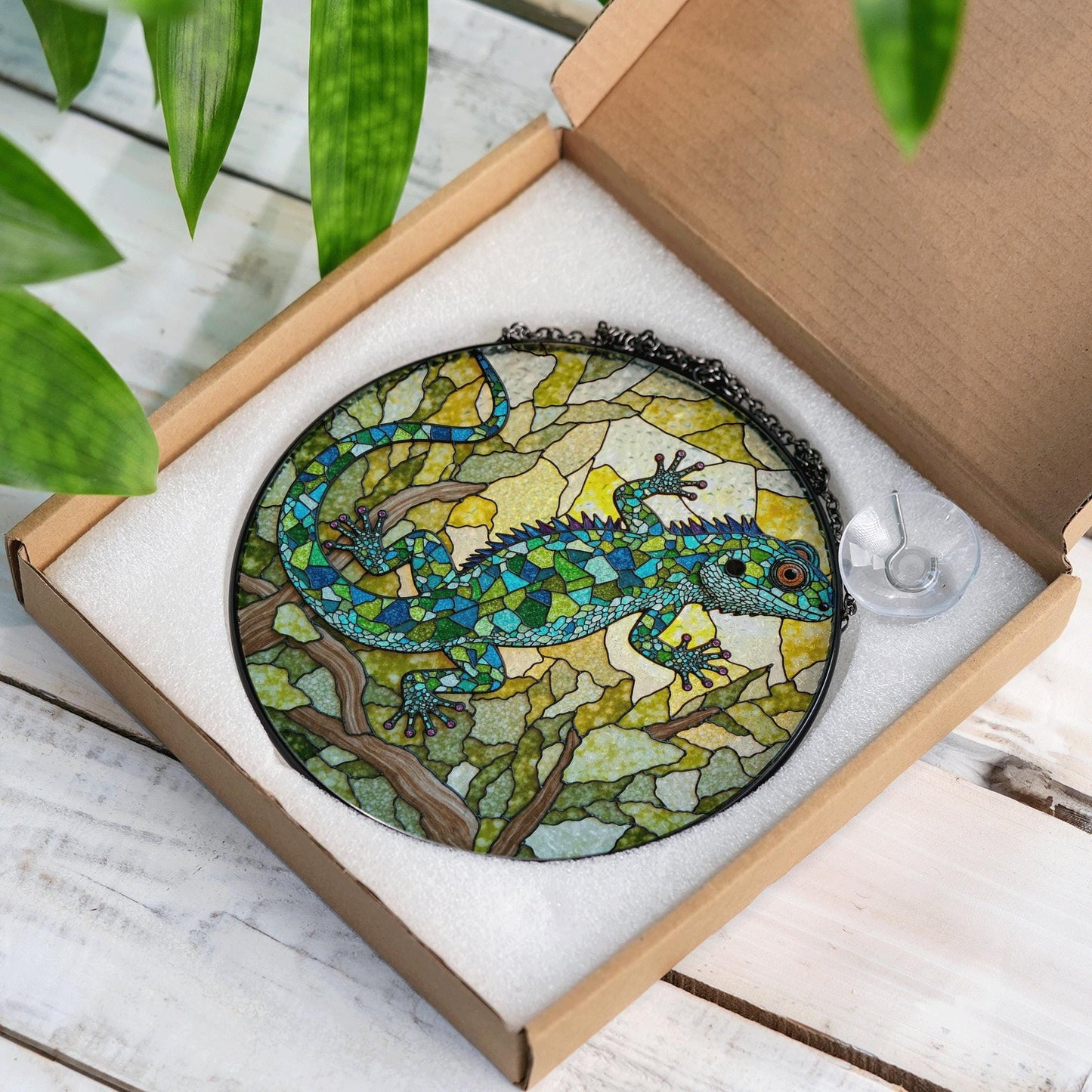 Lizard Stained Glass Suncatcher Window Decor Gift for Reptile Lovers