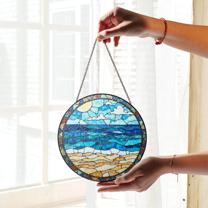 Ocean Beach Stained Glass Suncatcher Window Decor Gift for Nature Lovers