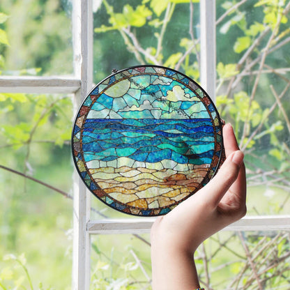 Ocean Beach Stained Glass Suncatcher Window Decor Gift for Nature Lovers