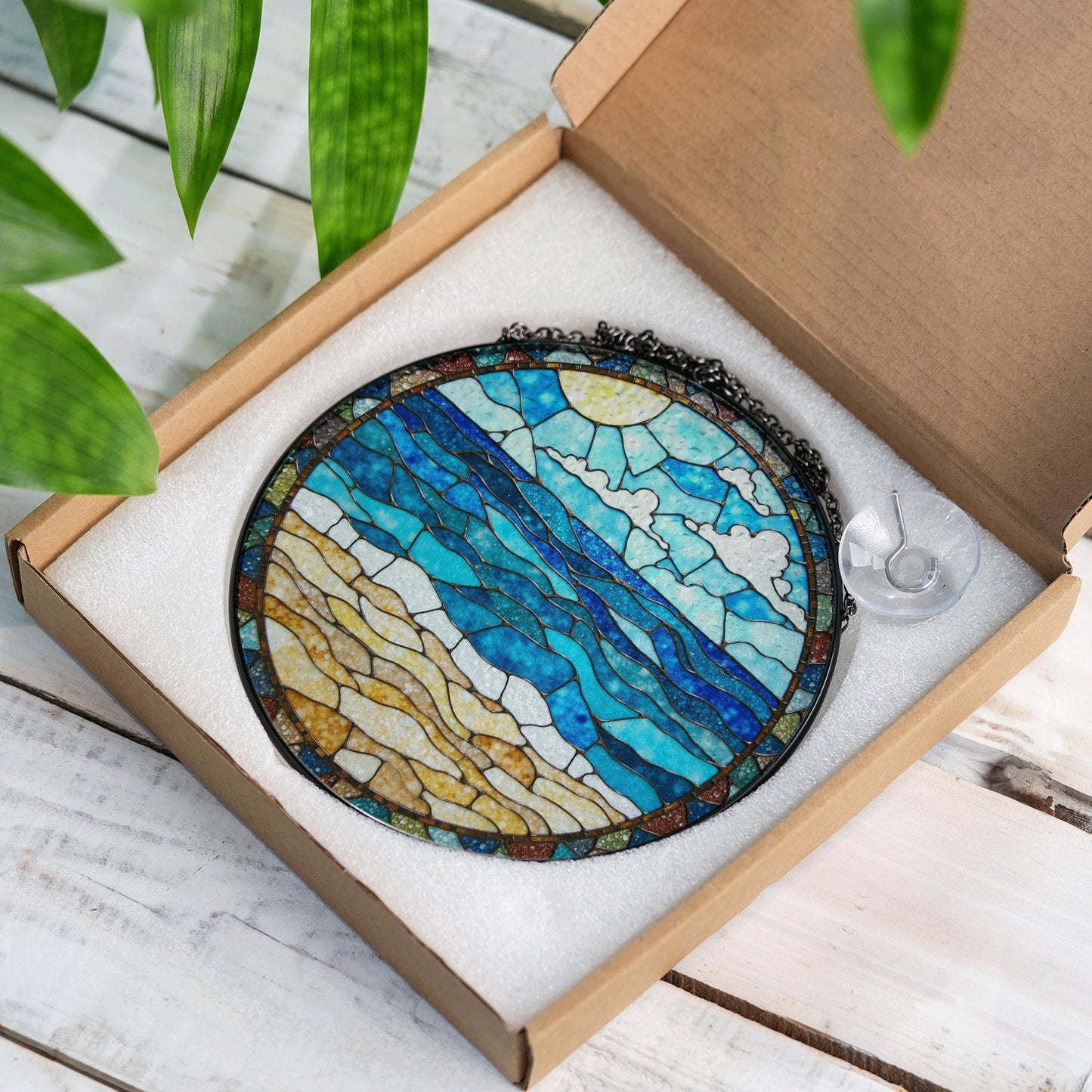 Ocean Beach Stained Glass Suncatcher Window Decor Gift for Nature Lovers