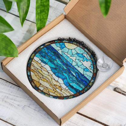 Ocean Beach Stained Glass Suncatcher Window Decor Gift for Nature Lovers