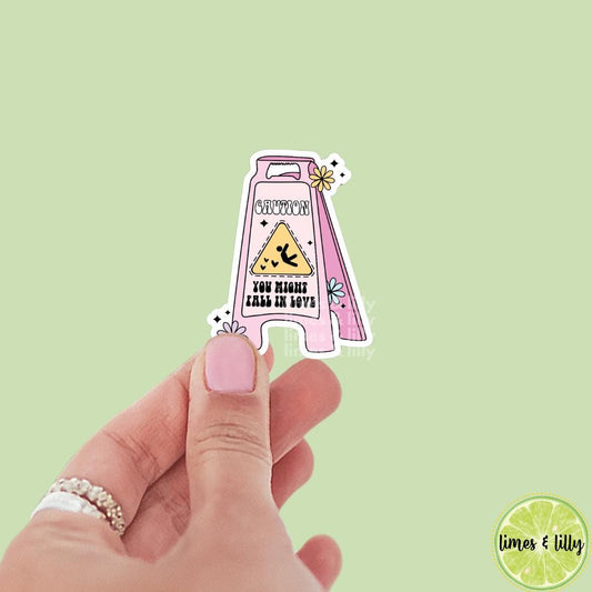 Pink Caution You Might Fall in Love Floor Sign Vinyl Sticker | Book Sticker | Bookish Stickers | Kindle Stickers | Trendy Stickers
