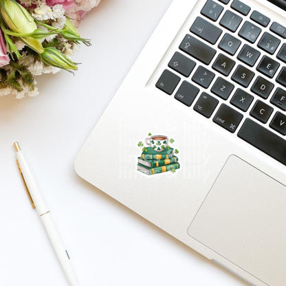 Coffee and Book Stack Lucky Vinyl Sticker | St. Patrick’s Day Sticker | Irish Sticker | Kindle Stickers | Bookish Stickers |