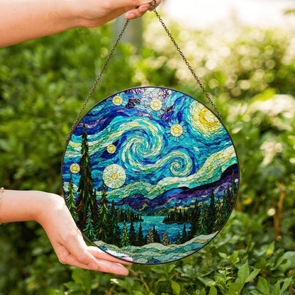 Starry Night Stained Glass Suncatcher Gift for Art Lovers