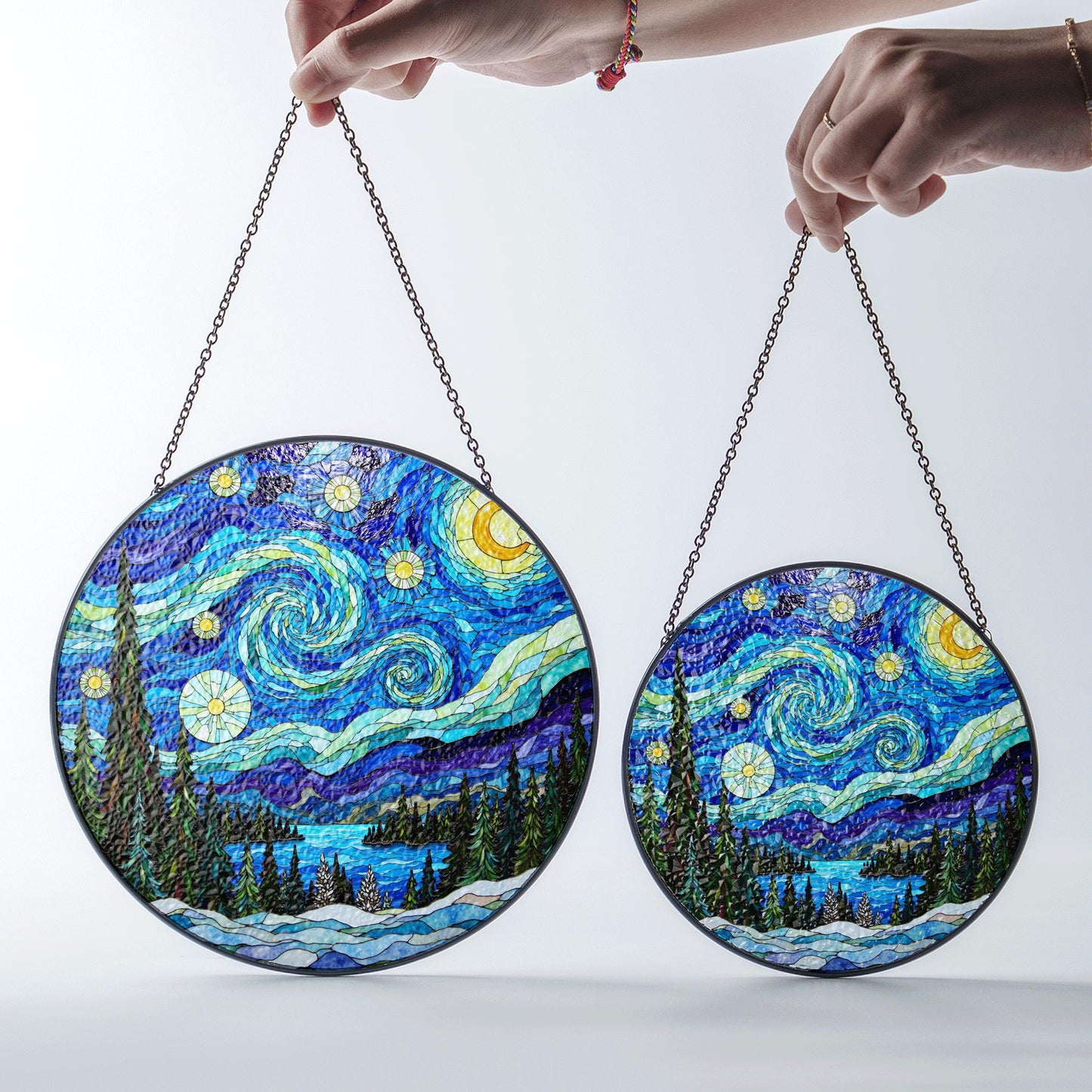 Starry Night Stained Glass Suncatcher Gift for Art Lovers