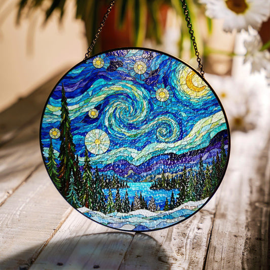 Starry Night Stained Glass Suncatcher Gift for Art Lovers