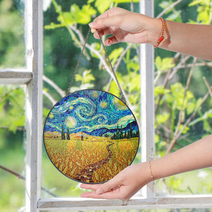 Starry Night Wheat Field Suncatcher Window Hanging Art Gift for Art Lovers