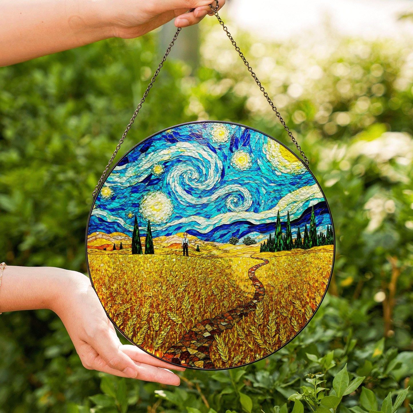 Starry Night Wheat Field Suncatcher Window Hanging Art Gift for Art Lovers