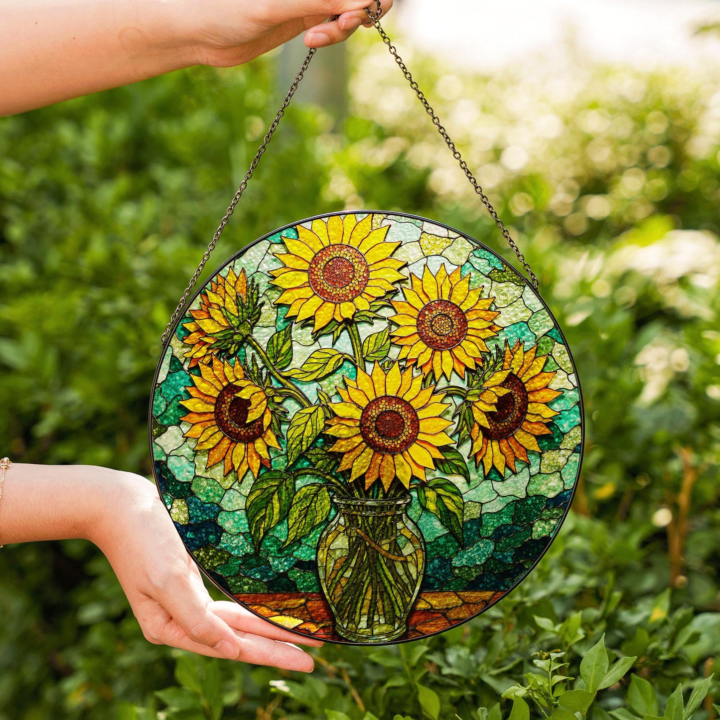 Sunflower Stained Glass Suncatcher Window Hanging Gift for Mom Friend