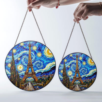 Starry Night Eiffel Tower Suncatcher Window Hanging Gift for Art Lovers