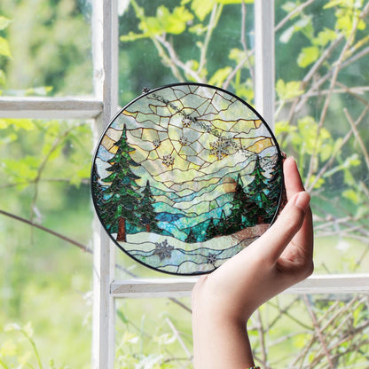 Winter Forest Stained Glass Suncatcher Christmas Gift Home Decor Window Hanging