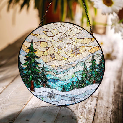Winter Forest Stained Glass Suncatcher Christmas Gift Home Decor Window Hanging
