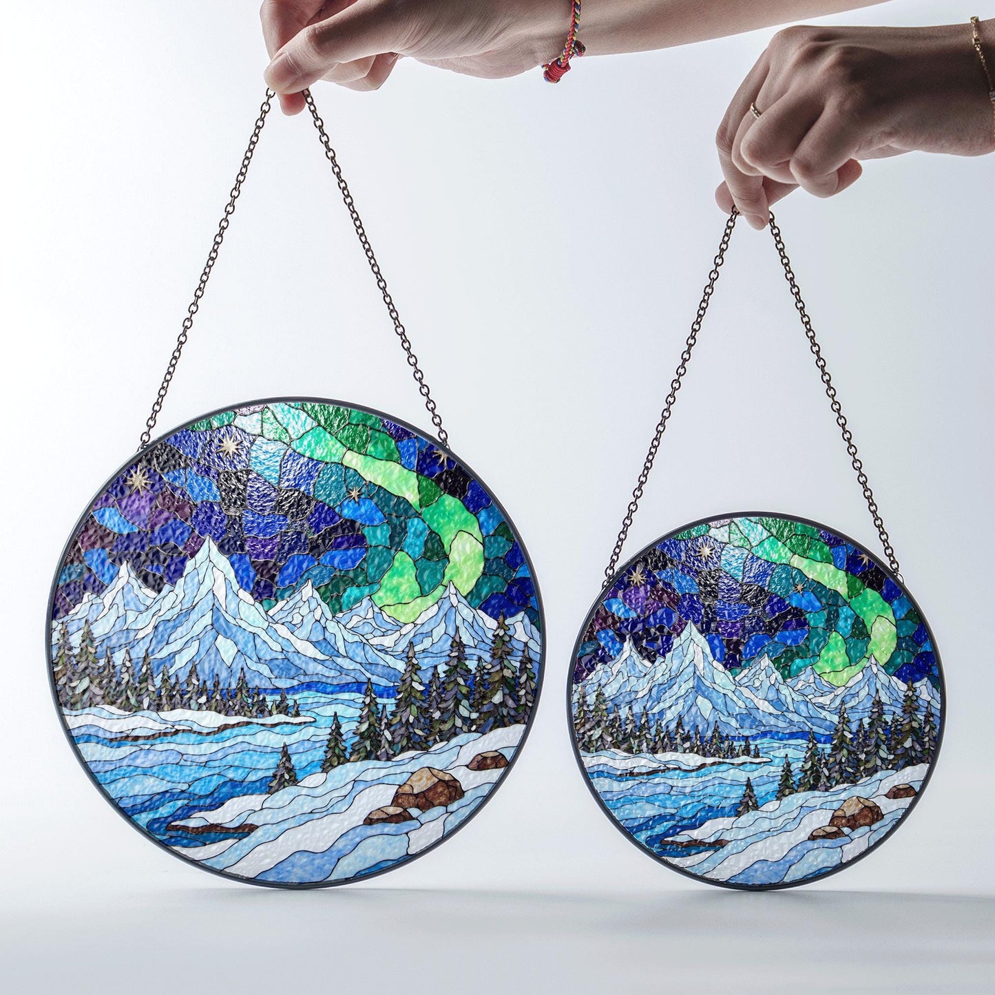 Mountain Landscape Suncatcher Stained Glass Window Hanging Gift for Nature Lovers
