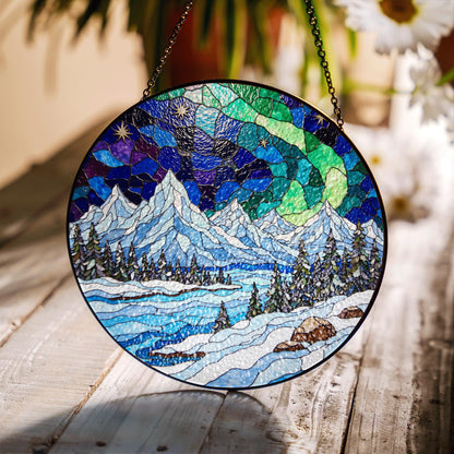 Mountain Landscape Suncatcher Stained Glass Window Hanging Gift for Nature Lovers