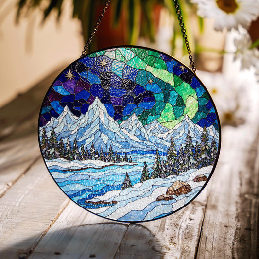 Mountain Landscape Suncatcher Stained Glass Window Hanging Gift for Nature Lovers