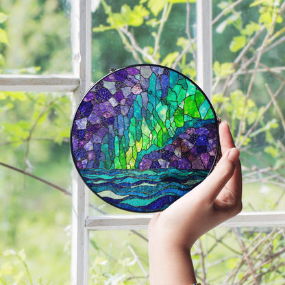 Northern Lights Stained Glass Suncatcher Window Decor Gift for Nature Lovers