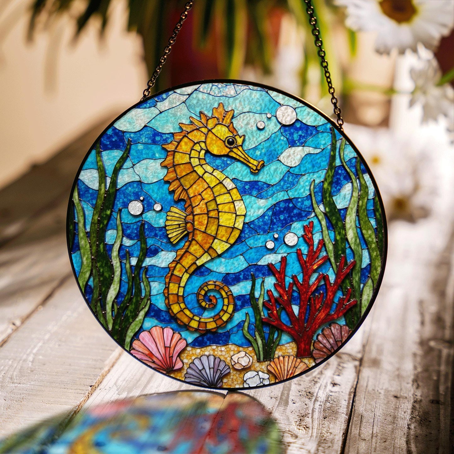 Seahorse Stained Glass Suncatcher Ocean Window Decor Gift for Marine Lovers