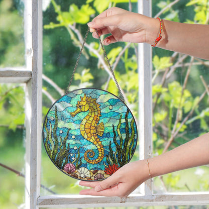 Seahorse Stained Glass Suncatcher Ocean Decor Window Hanging Gift for Sea Lovers